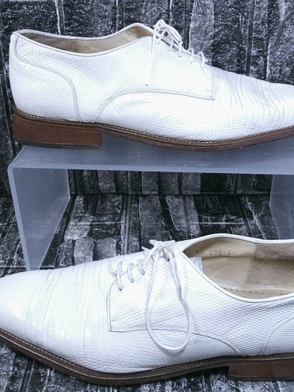 Belvedere Genuine Lizard Men’s White Dress Shoes Size 12 B Exotic Leather Oxford